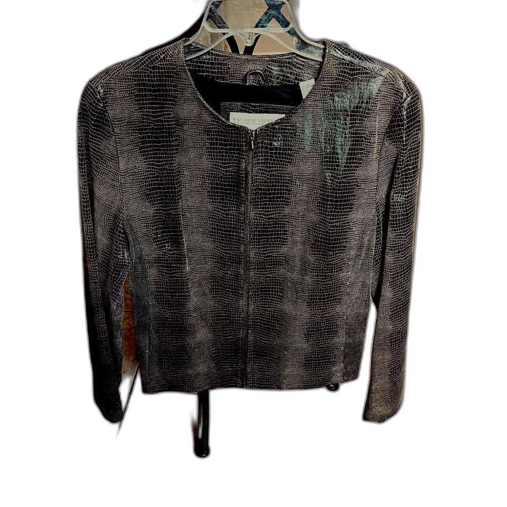 Vintage Valerie Stevens Women’s Black Reptile Embossed 100% Leather Jacket Lg